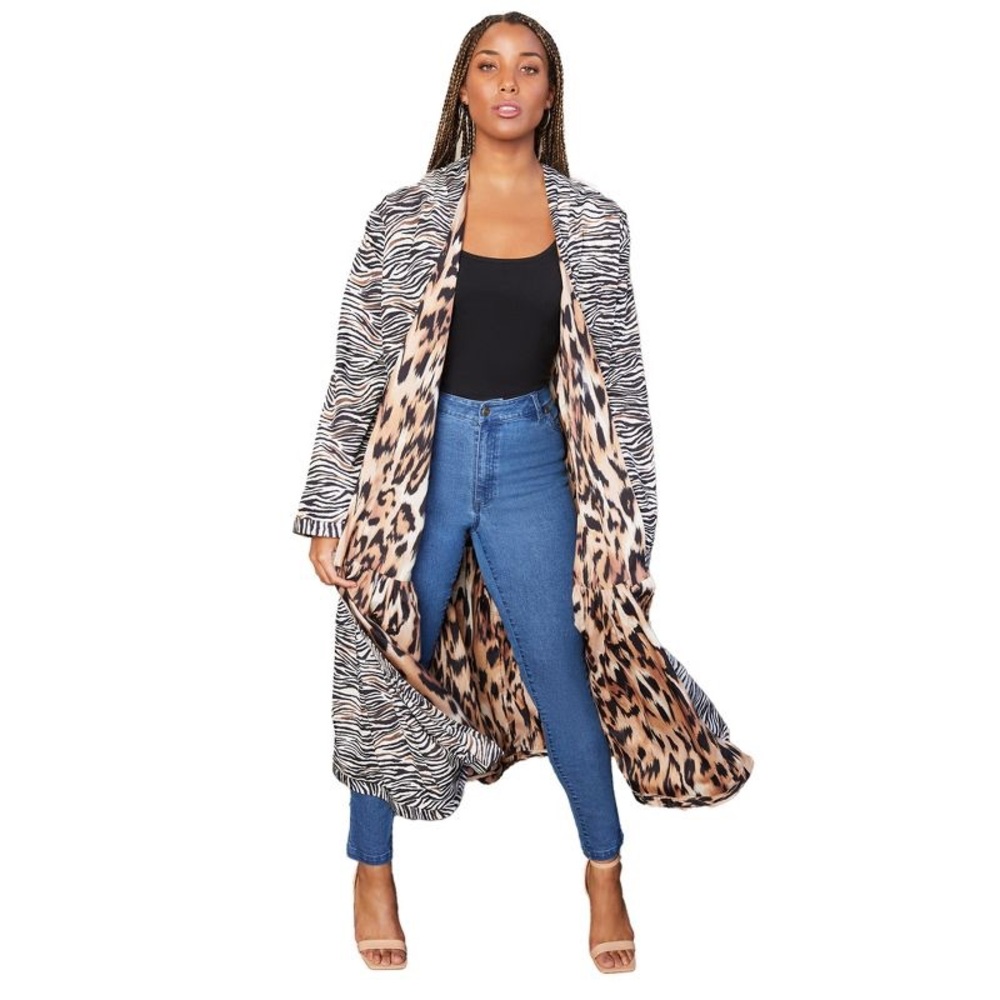 June + Vie by Roaman's Women's Plus Size Reversible Printed Duster Kimono OS